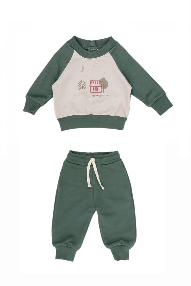 White Swan & Green Forest Set Aspen Pullover + Pant Pima Cotton