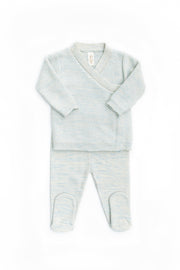 Baby Blue Marl Knitted Kimono Set Pima Cotton