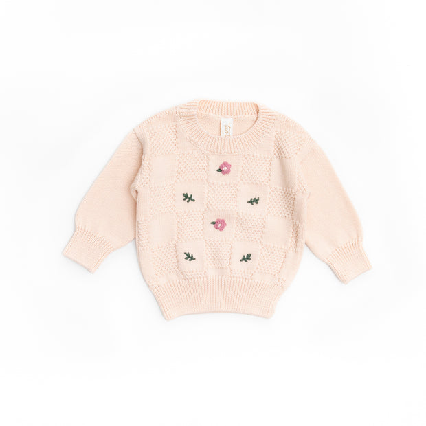 Baby Pink Flower Embroidery Sweater Pima Cotton