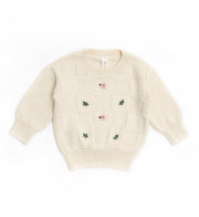 Natural Flower Embroidery Sweater Pima Cotton