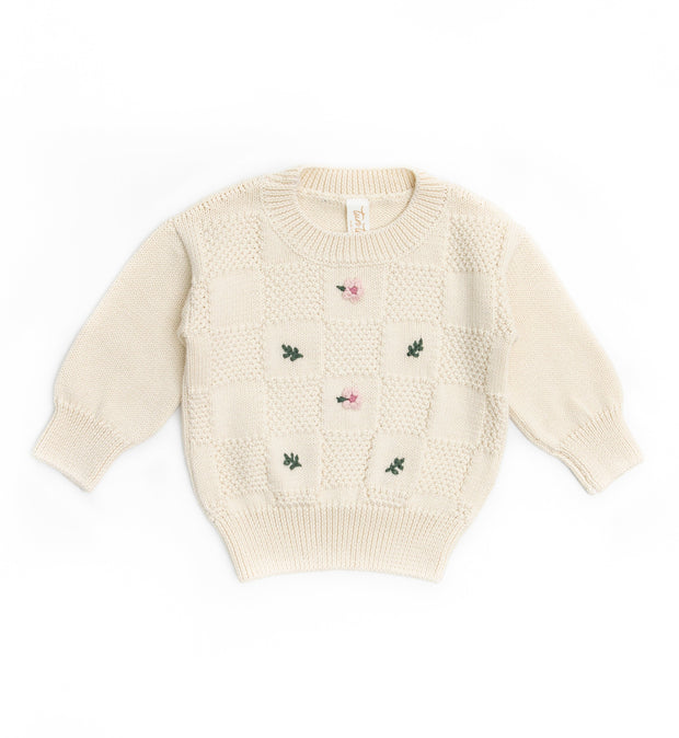 Natural Flower Embroidery Sweater Pima Cotton