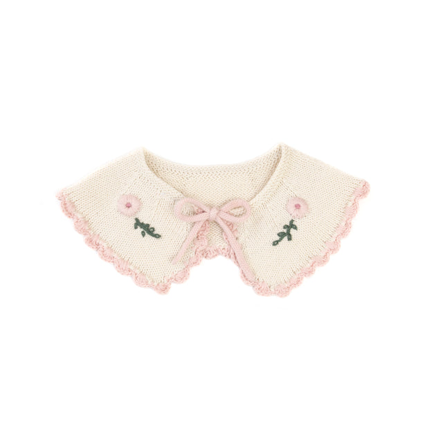 Natural & Pink Embroidery Collar Pima Cotton