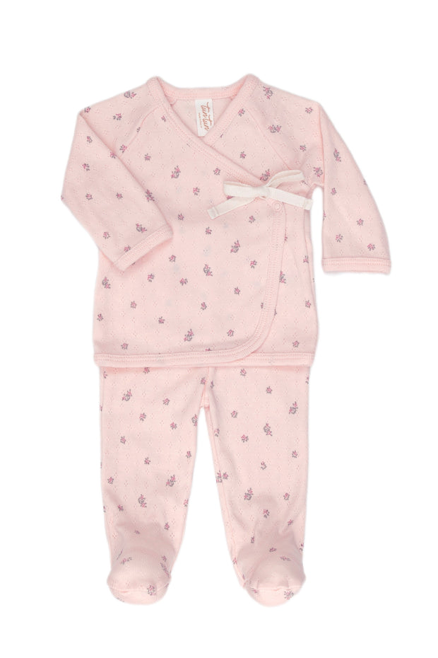 Little Flowers Baby Pink Pointelle Kimono Set