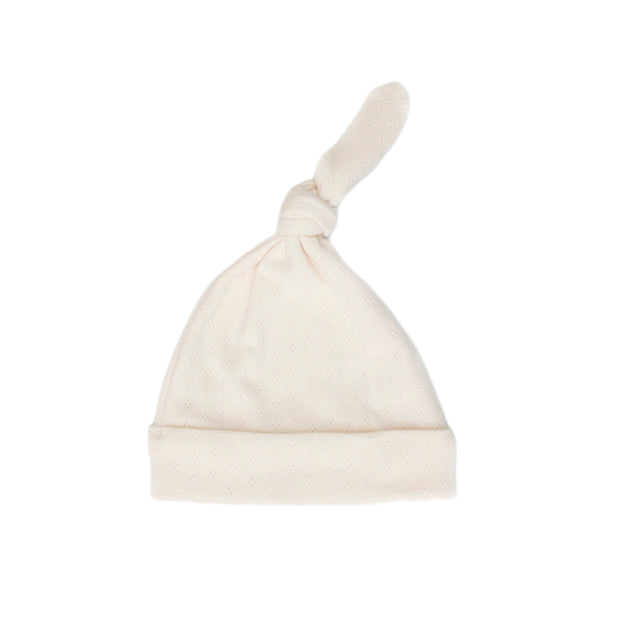 White swan Pointelle knot hat