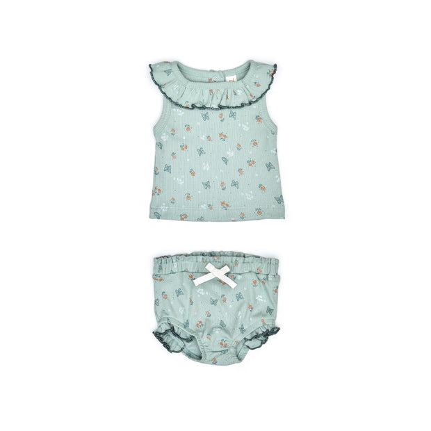 Ruffle Set Top + Bloomer Jade butterflies