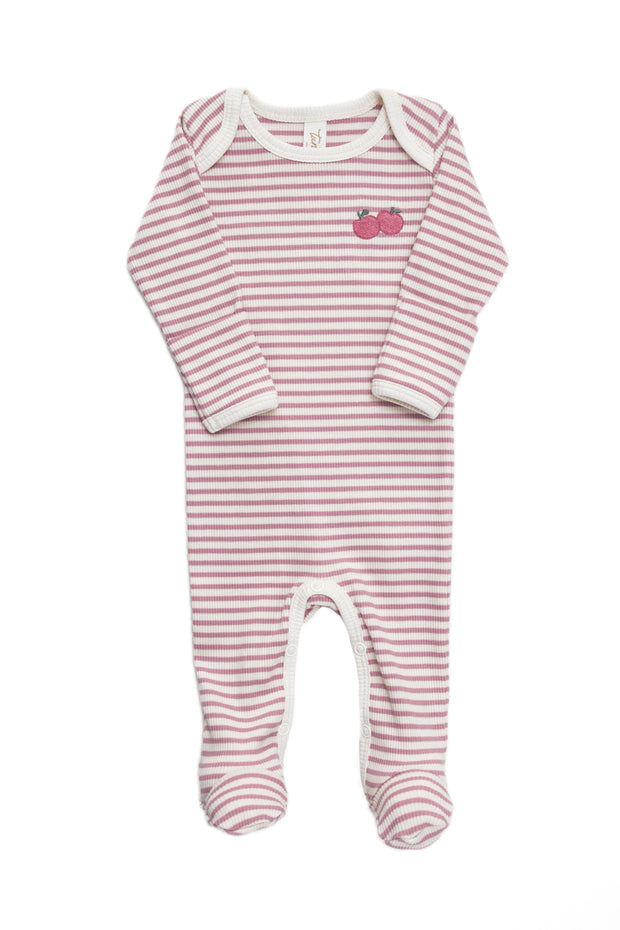 Mauve stripes Lap shoulder footie