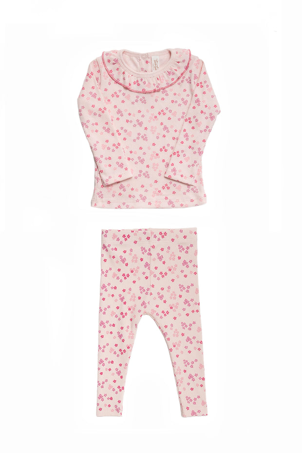 Floweret Baby Pink Set Ruffle Top + Leggins