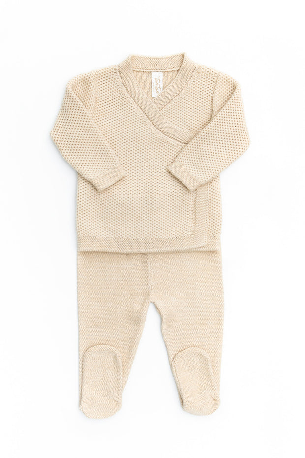 Oatmeal marl Knitted Kimono Set Pima Cotton