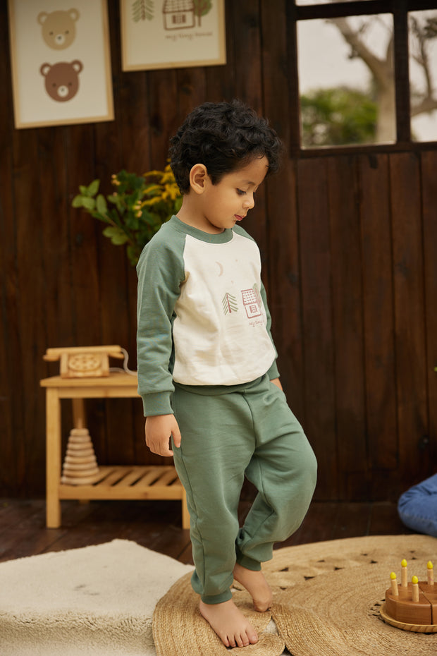 White Swan & Green Forest Set Aspen Pullover + Pant Pima Cotton